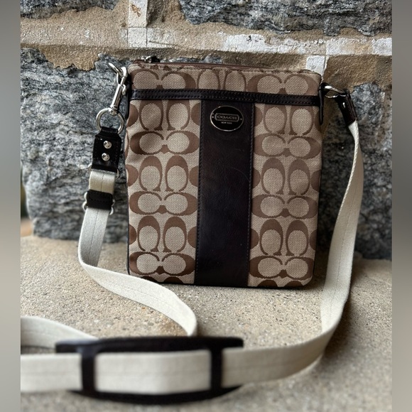 Coach Crossbody signature Cs in tan with brown leather & silver hardware. EUC - Picture 2 of 6